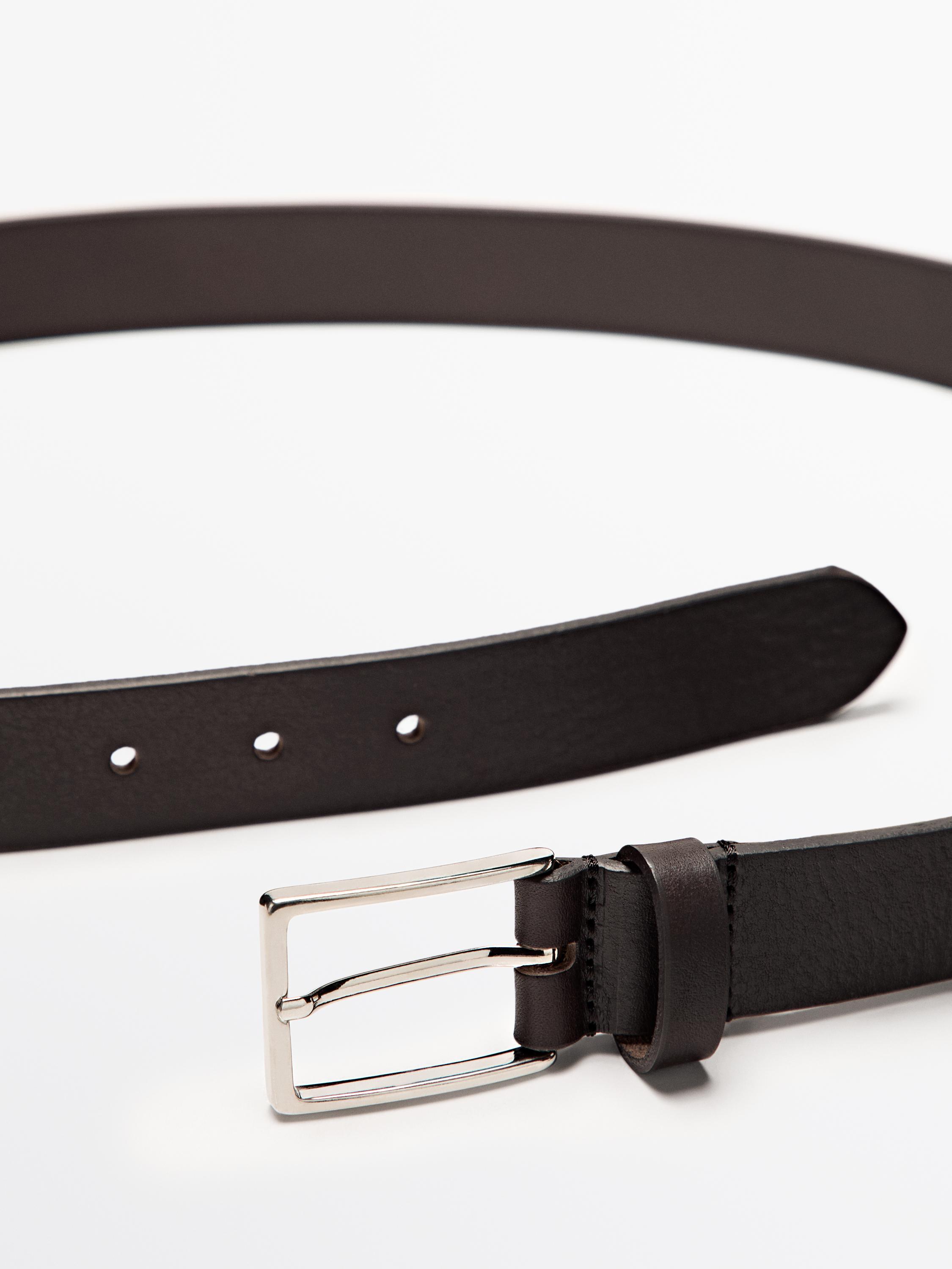 Nappa leather belt with rectangular buckle